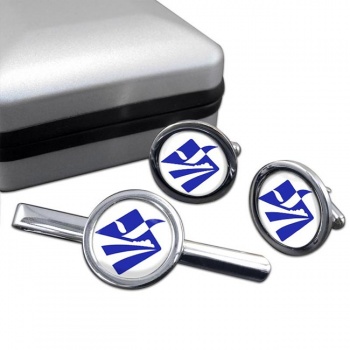 Busan (South Korea) Round Cufflink and Tie Clip Set