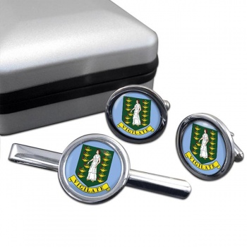 British Virgin Islands Round Cufflink and Tie Clip Set