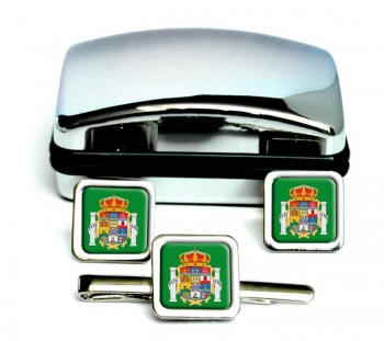 Cadiz (Spain) Square Cufflink and Tie Clip Set