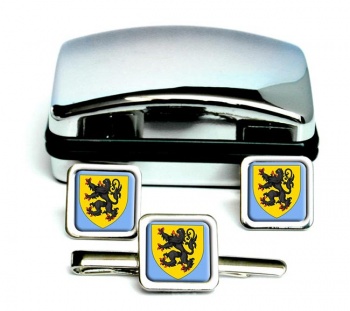 Nord-Pas-de-Calais (France) Square Cufflink and Tie Clip Set