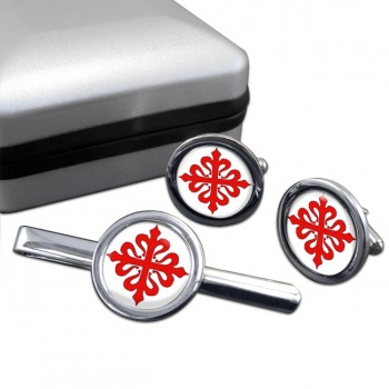 Orden de Calatrava Round Cufflink and Tie Clip Set