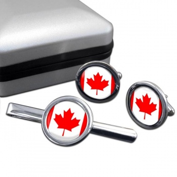 Canada Round Cufflink and Tie Clip Set