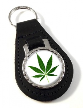 Marijuana Cannabis Leaf Leather Key Fob