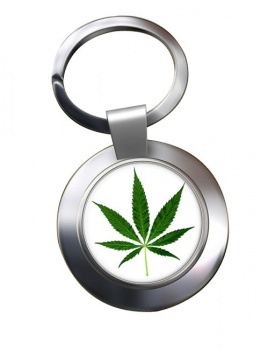 Marijuana Cannabis Leaf Chrome Key Ring