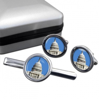 The Capitol Round Cufflink and Tie Clip Set