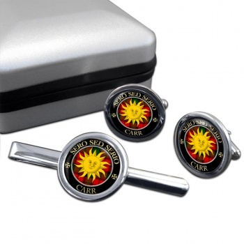 Carr Scottish Clan Round Cufflink and Tie Clip Set