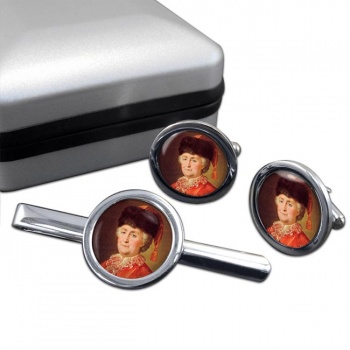 Catherine the Great Round Cufflink and Tie Clip Set
