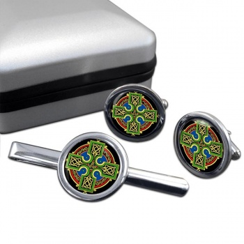 Celtic Cross Round Cufflink and Tie Clip Set