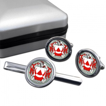 Chapman Coat of Arms Round Cufflink and Tie Clip Set