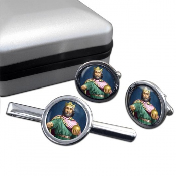 Charlemagne Round Cufflink and Tie Clip Set