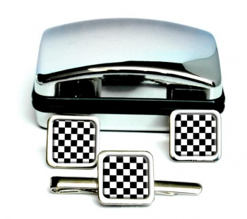 Chequered (Checkered) Floor of King Solomon’s Temple Square Cufflink and Tie Clip Set