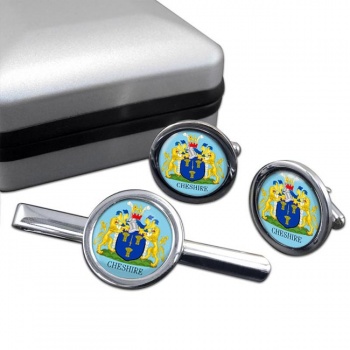 Cheshire (England) Round Cufflink and Tie Clip Set