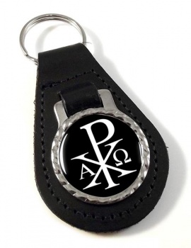 Chi-Rho Alpha Omega Leather Key Fob