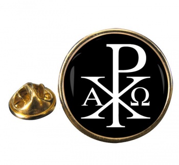 Chi-Rho Alpha Omega Round Pin Badge