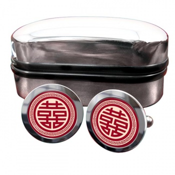 Chinese Happiness Symbol Round Cufflinks