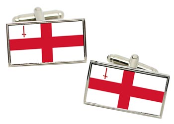 London (England) Flag Cufflinks in Chrome Box