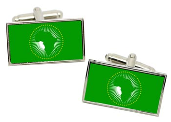 African Union Flag Cufflinks in Chrome Box