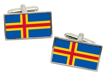 Åland Flag Cufflinks in Chrome Box