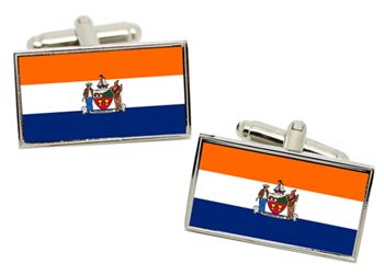 Albany NY (USA) Flag Cufflinks in Chrome Box