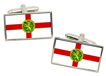 Alderney Flag Cufflinks in Chrome Box