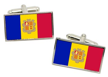 Andorra Flag Cufflinks in Chrome Box