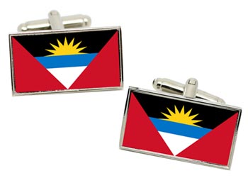 Antigua and Barbuda Flag Cufflinks in Chrome Box