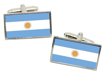 Argentina Flag Cufflinks in Chrome Box
