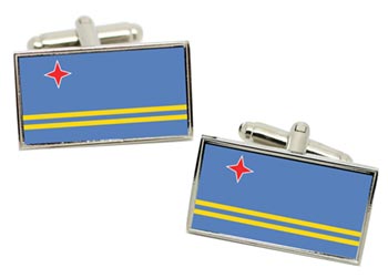 Aruba Flag Cufflinks in Chrome Box