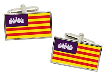 Balearic Islands (Spain) Flag Cufflinks in Chrome Box