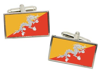 Bhutan Flag Cufflinks in Chrome Box