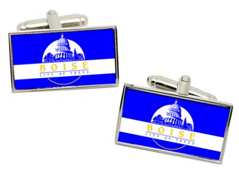 Boise ID (USA) Flag Cufflinks in Chrome Box