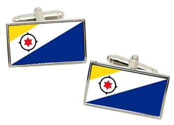 Bonaire (Netherlands) Flag Cufflinks in Chrome Box