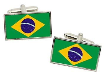 Brazil Flag Cufflinks in Chrome Box