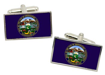 Bridgeport CT (USA) Flag Cufflinks in Chrome Box