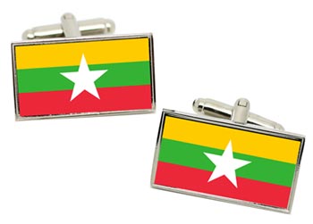 Burma Myanmar Flag Cufflinks in Chrome Box