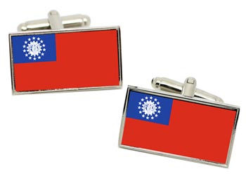 Burma Myanmar pre-2010 Flag Cufflinks in Chrome Box