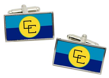 Caribbean Community (CARICOM) Flag Cufflinks in Chrome Box