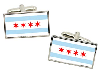Chicago IL (USA) Flag Cufflinks in Chrome Box