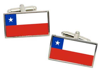 Chile Flag Cufflinks in Chrome Box