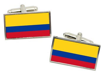 Colombia Flag Cufflinks in Chrome Box