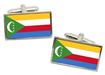 Comoros Flag Cufflinks in Chrome Box