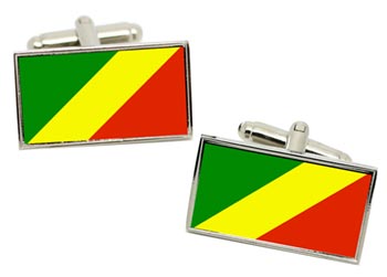 Congo Flag Cufflinks in Chrome Box