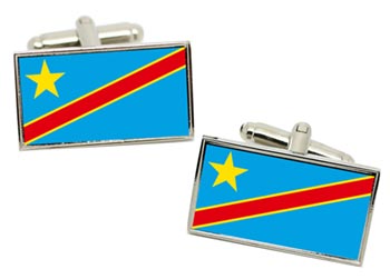 Democratic Republic of the Congo Flag Cufflinks in Chrome Box