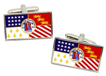 Detroit MI (USA) Flag Cufflinks in Chrome Box