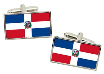 Dominican Republic Flag Cufflinks in Chrome Box
