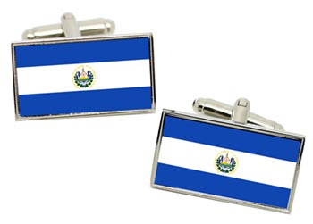 El Salvador Flag Cufflinks in Chrome Box