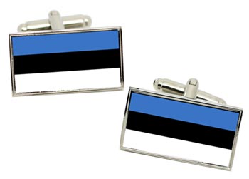 Estonia Flag Cufflinks in Chrome Box