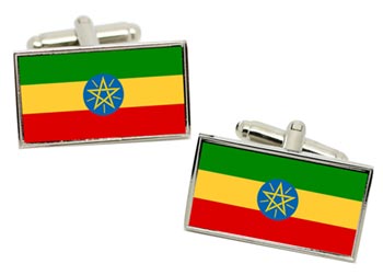 Ethiopia Flag Cufflinks in Chrome Box