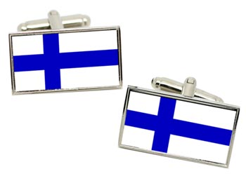 Finland Flag Cufflinks in Chrome Box