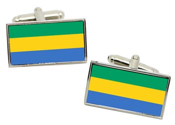 Gabon Flag Cufflinks in Chrome Box